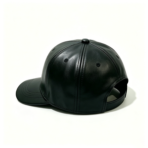 Wholesale Black Leather 6-Panel Baseball <b>Cap</b> Unisex PU Leather Curved Brim Adjustable Letter Streetwear Casual Hats for Unisex - Product Image 5