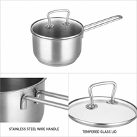 Casserole en acier inoxydable ANMEI 1,5 QT avec couvercle en verre, compatible induction, petite marmite de cuisson, ustensiles de cuisine, vente en gros d'usine