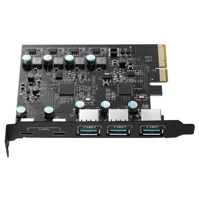 PCIe X4 USB 3.2 Adapter Converter Expansion 5 Port (3 USB + 2 Type C) Chip ASM3142 USB Gen 2 20Gbps Stock 20Gbps PCIE Splitter