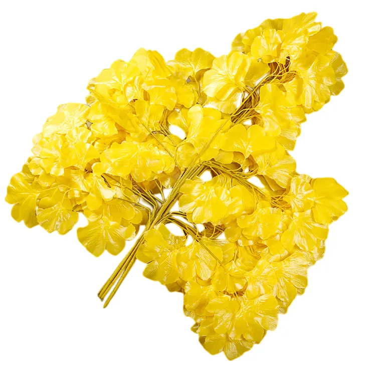 Lorenda-rama de rama falsa para decoración del hogar, flores de hoja de biloba plateada, plantas artificiales de ginkgo, YYX002