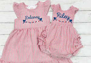 Tutina per Neonata con Ricamo 4 <span class=keywords><strong>Luglio</strong></span>, Completo Estivo in Seersucker, Set <span class=keywords><strong>di</strong></span> Abbigliamento per Bambina - Product Image 3