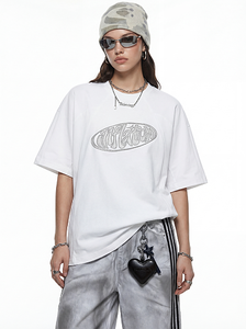 เสื้อยืดโอเวอร์ไซส์ลายปักกราฟิกสำหรับผู้ชาย ผ้าฝ้ายผสมโพลีเอสเตอร์ ลำลอง สตรีท แขนสั้น ไซส์ M L XL สีดำ สีขาว - Product Image 4