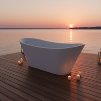 Baignoire autoportante moderne en acrylique avec fonction de trempage, drain intégré, forme ovale, haute qualité pour appartement et hôtel, capacité 50-59 gallons