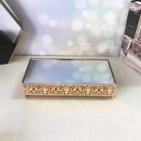 Support de gâteau carré de style européen ornement de table à dessert de mariage avec miroir plateau d'art en métal et fer accessoires de mariage