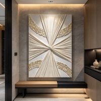 Toile murale en plâtre texturé 3D faite à la main, motif nœud blanc abstrait, tissu extensible avec peinture dorée, décoration murale minimaliste pour la maison