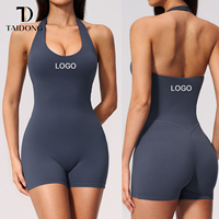 Ensemble de yoga personnalisé pour femme : Combinaison short sans couture en Spandex/Nylon, anti-transpiration, col en V, dos nu, col licou