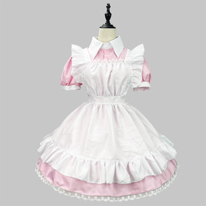 Japanese Maid Costume Women Short Sleeve Sky Blue White Apron Dress Stage Performance Cosplay Outfit Adult Size - Product Image 4