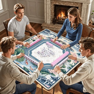 <span class=keywords><strong>Tapis</strong></span> de Mahjong style chinois avec motif Lotus Pond Koi - <span class=keywords><strong>Tapis</strong></span> de <span class=keywords><strong>jeu</strong></span> de table à bordure bleue avec étiquettes « Play Right/Walls Left » - Product Image 3