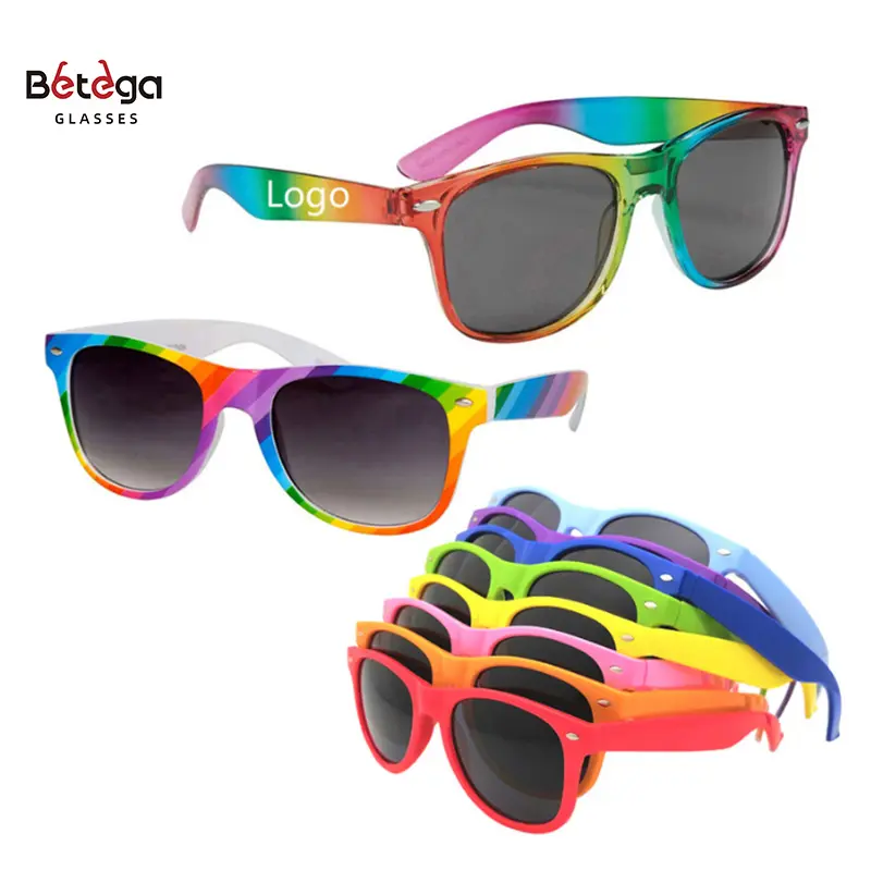 BETEGA 선물 프로모션 선글라스 인쇄 로고 선글라스 쌀 손톱 레인보우 파티 안경