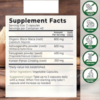 Capsules de Maca Noire, Ashwagandha, Fenugrec et Ginseng Panax ODM/OEM 2150mg – Énergie, Humeur, Équilibre Hormonal, Soutien Immunitaire – Complément Alimentaire pour Adultes