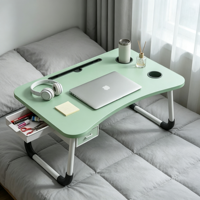 Bureau de lit pliable pour ordinateur portable, table portable avec tiroir et porte-gobelet