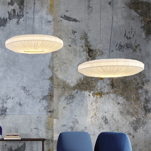 Lustre vintage style Wabi Sabi, luminaire suspendu rond à LED pour restaurants, hôtels, salons, éclairage décoratif en tissu - Product Image 2