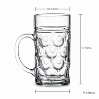 Mug à bière en verre cristal 1200 ml avec logo personnalisé, base lourde et anse, verrerie personnalisée pour bar et restaurant