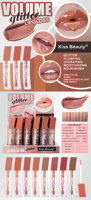 Kiss Beauty 2,8 ml Gloss à lèvres volumateur pailleté, vente en gros, cosmétique, maquillage, gloss à lèvres hydratant et repulpant