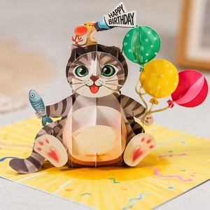Tarjeta de felicitación de cumpleaños personalizada en 3D con diseño de gato, tarjeta de invitación impresa en papel, tarjeta de regalo con sobre de 5 x 7 pulgadas - Product Image 2