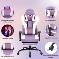 Chaise de bureau ergonomique en similicuir PU violet et blanc à dossier haut, avec fonction massage, repose-pieds et hauteur réglable, idéale pour le gaming et l'ordinateur