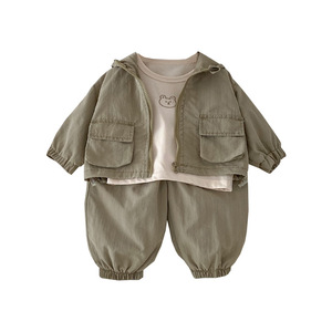 西式新品婴幼儿服装工作服款式婴儿套装休闲帅气连帽外套男婴服装套装 - Product Image 1