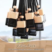 Diffuseur de parfum pour voiture en verre noir de 8 ml avec logo imprimé sur écran personnalisé, bouteille carrée avec couvercle en bois, emballage en carton
