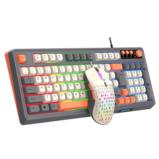 RAIKU T98 104-Key USB LED Backlit Waterproof Wired Keyboard Mouse Combo with 1600 DPI for Office Gaming in Stock