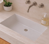 Ensemble de meuble-lavabo de salle de bain sur mesure en bois massif, style Old Money, avec évier intégré thermoformé en dalle de pierre de burl