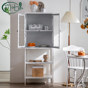Nordic Style <b>Glass</b> Cabinet <b>With</b> Metal Frame 2 Compartments Storage Display Living Room <b>Sideboard</b> Cabinet A2780 - Product Image 2