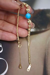 Xinfly Brazalete de Oro Amarillo de 18K AU750 con Cuentas de Turquesa Ojo de Gato de 6.5mm, Joyería - Product Image 5