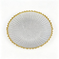 LiKang Glazen Gouden Geplooide Rand Onderborden Radiale Craquelé Glazuur Modern Design Ecologisch Bruiloft Feest Huisdecoratie