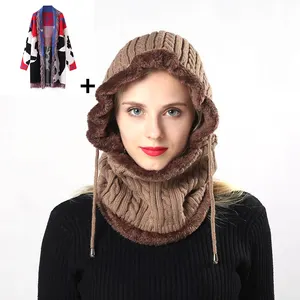 1.5GG 3GG 5GG 7GG ladies winter knitted hood knit hats heavy gauge knitted hat sets women
