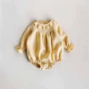 פשתן תינוק romper תינוק ילדים בגד גוף צהוב תינוק בגדים