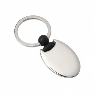 Oval Keychain With Black Rubber <b>Hook</b> Metal Ring Keyring Accessory - Product Image 2