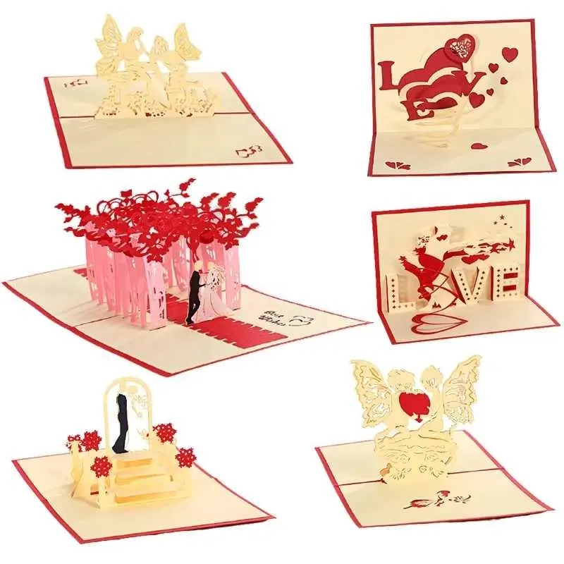 Tarjeta Pop-Up 3D de San Valentín para parejas, pareja, esposa, marido, regalo, Tarjeta para amantes, invitación de boda, tarjetas de felicitación láser Cu