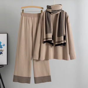 Ensemble trois pièces pour femmes de style européen, mode transfrontalière, automne-hiver, élégant, pull à col roulé, pantalon large et ample - Product Image 4