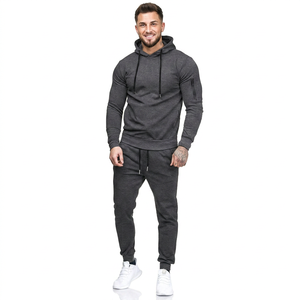 Conjunto Deportivo de Lujo para Hombre, 500GSM, Algodón Grueso, Sudadera con Capucha Extra Grande y Pantalones, Logotipo en Relieve, Gris Carbón Oscuro, Ropa Urbana - Product Image 1