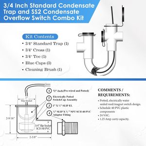 Kit combiné de nettoyage de siphon de <span class=keywords><strong>condensat</strong></span> standard 3/4 pouce avec brosse et interrupteur à flotteur pour systèmes CVC et climatiseurs - Product Image 4
