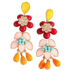 Nouvelles boucles d'oreilles pendantes tendance en alliage avec perles et pompons, faites à la main, grandes, colorées, en résine acrylique, papillon, fleur, plaqué or, pour femmes - Product Image 1
