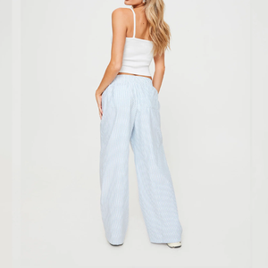 <span class=keywords><strong>Pantaloni</strong></span> <span class=keywords><strong>a</strong></span> Gamba Larga <span class=keywords><strong>a</strong></span> <span class=keywords><strong>Righe</strong></span> Blu e Bianche da Donna con Elastico in Vita, Casual, Traspiranti, Estivi, per Uso Quotidiano e Streetwear - Product Image 4