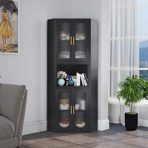 ארון איחסון ארון בגדים פינתי 64 "ארון חווה מתכת גבוהה עם דלתות זכוכית אקרילית ומדפים מתכווננים - Product Image 6