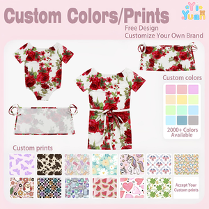 Robe florale pour enfants à épaules dénudées et manches courtes, avec nœud à nouer à la taille, imprimée, pour petites filles, tenue décontractée d'été pour fêtes et vacances - Product Image 3