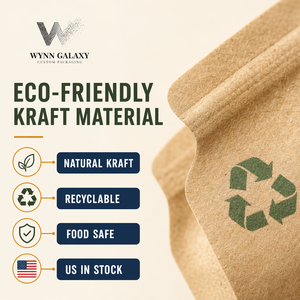 Bolsa de pie Eco Kraft con ventana transparente y cierre resellable, 15*22*4cm (6*8.7*1.6in), para café, té, frutos secos, aperitivos y alimentos, OEM personalizado, en stock en EE. UU. - Product Image 5