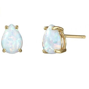 925 Sterling Silver Trendy GIA Certified Pear Shaped White <b>Opal</b> Solitaire <b>Stud</b> <b>Earrings</b> for Wedding & Anniversary Gift - Product Image 1