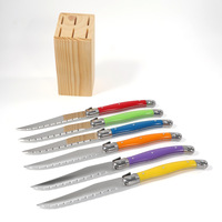 Coffret de 6 couteaux à steak traditionnels Laguiole en acier inoxydable, manches en plastique, finition polie, compatibles lave-vaisselle