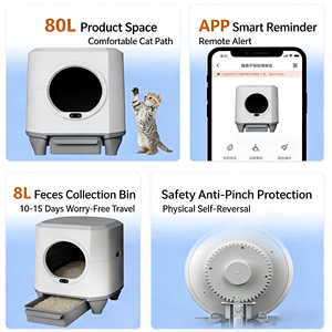 बड़े 80 एल स्मार्ट स्वचालित स्व-सफाई बिल्ली कूड़े बॉक्स पीपी सामग्री गोल शीर्ष रडार सेंसर बाएं घूर्णन टोफू मिट्टी - Product Image 5