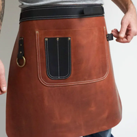 Tablier de travail en cuir véritable pour homme, demi-longueur, avec logo personnalisé, pour barista, barbier, grillades, restaurant, chef, jardin, rafraîchissant