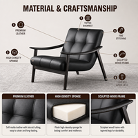 Italienischer Fynn Einzel-Leder-Loungesessel Massivholzbeine Designer-Stil Sessel Retro Modern Wohnzimmer-Sitzgelegenheit