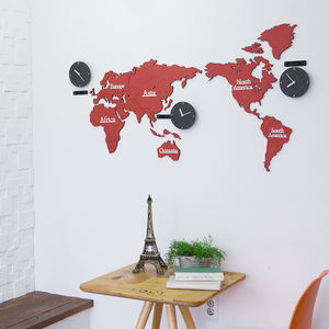 Fabbrica hotsale nuovo decorativo festive rosso Forescolor ecoboard geometrica mappa del <span class=keywords><strong>mondo</strong></span> <span class=keywords><strong>orologio</strong></span> <span class=keywords><strong>da</strong></span> <span class=keywords><strong>parete</strong></span> - Product Image 2