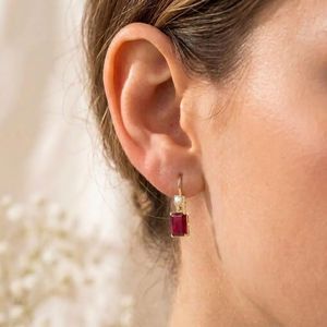 Natural <b>Red</b> Ruby Rectangle Faceted Dangle <b>Earrings</b> with CZ Accent in 925 Sterling Silver or 18K Gold Filled Minimalist Gemstone - Product Image 6