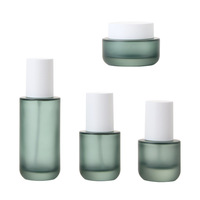 Bouteille de toner en verre cosmétique verte de marque privée impression en soie pot de lotion vide de luxe finition mate bouchon à vis sérum de soin de la peau