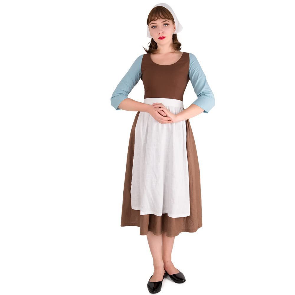 costume de femme de chambre-haut + jupe + tablier + foulard + nœud
