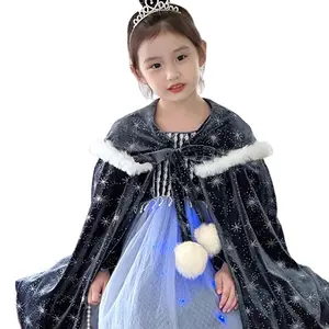 Cartoon Snow Character Princesa Cosplay deluxe navy lantejoulas Vestido com manto Traje Halloween Girl Carnival Party