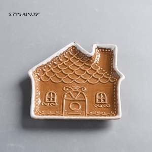 Céramique marron personnalisé Noël en relief cloche arbre maison gant Train pain d'épice homme Festival plaques avec neige <span class=keywords><strong>blanche</strong></span> peint jante - Product Image 5